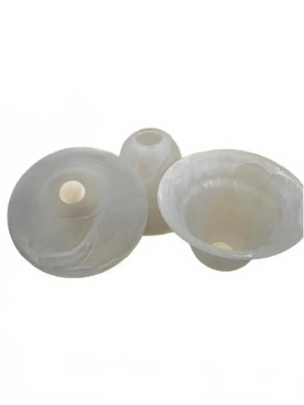 Set of 3 Vintage Frosted Alabaster Swirl Glass Bell Lamp Shades 2-1/4 In Fitter